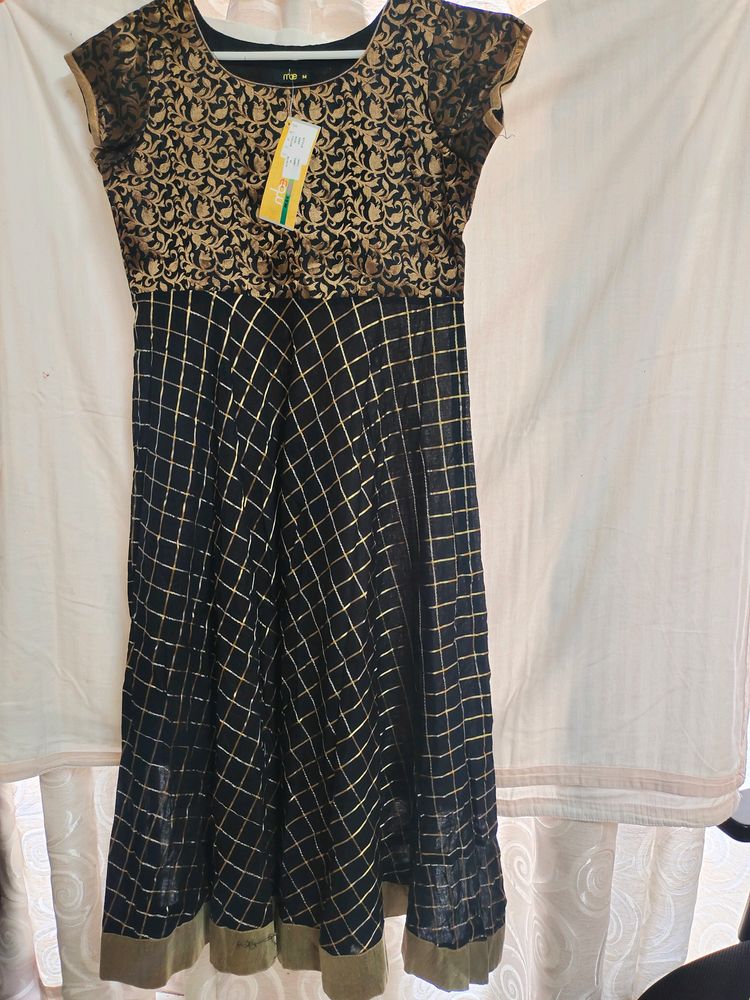 New* MBE Black And Golden Checked Anarkali Kurta