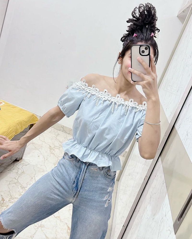 Blue Lace Detail Top