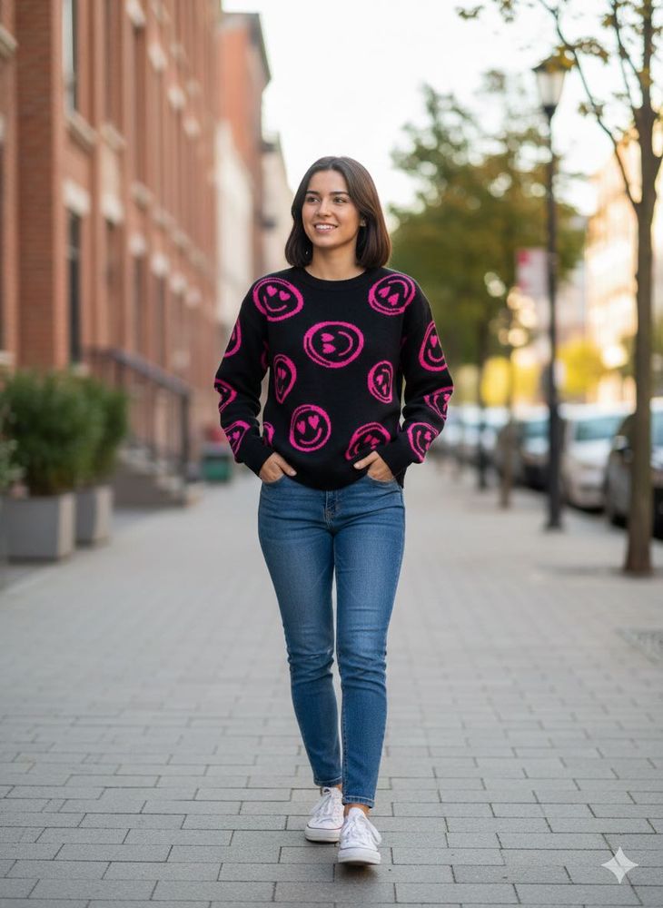 Smiley Face Knit Sweater