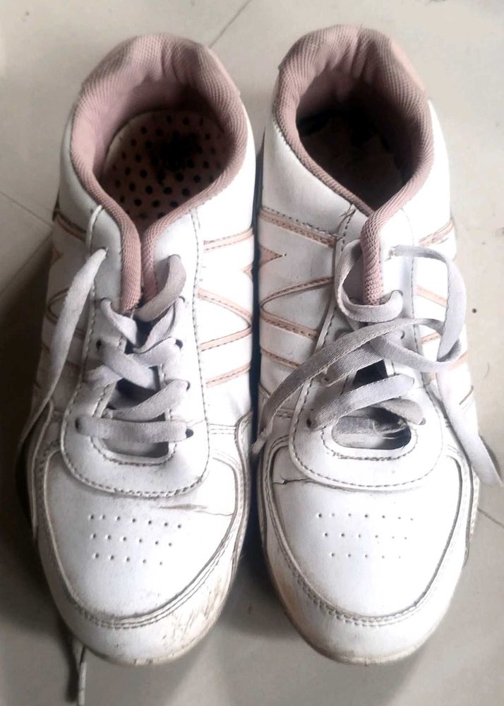 White Lace-Up Sneakers