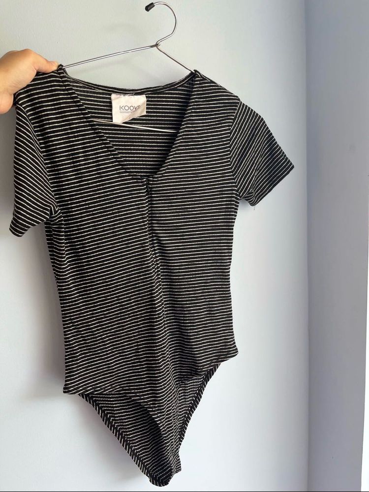 koovs Striped V-Neck Bodysuit