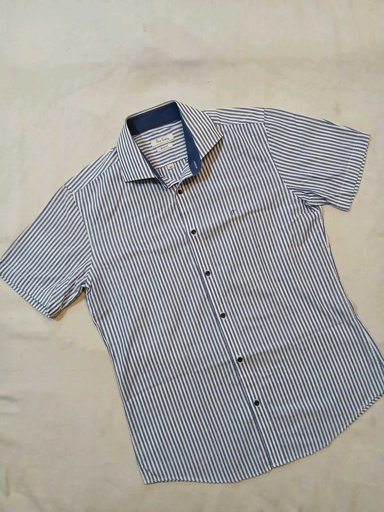 Men's Blue Striped Short Sleeve Shirt