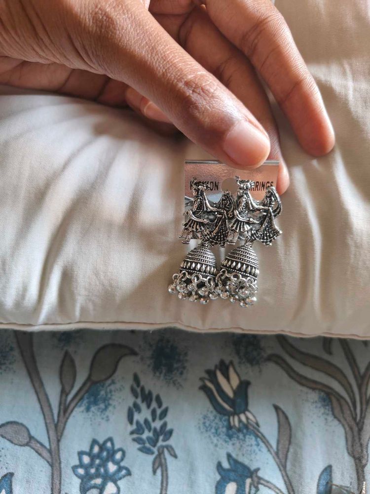 Oxidized Silver Jhumka Earrings