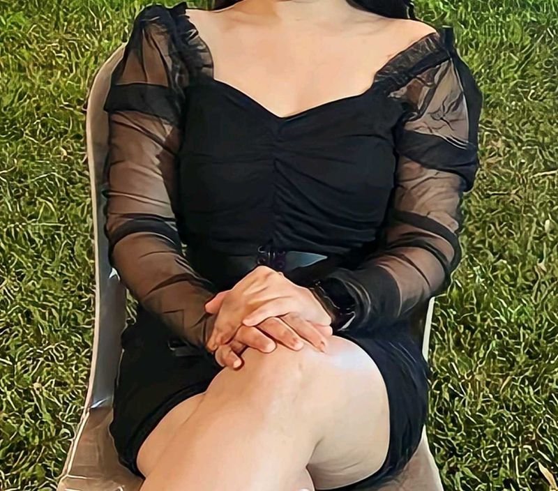 Chic Black Mesh Sleeve Dress