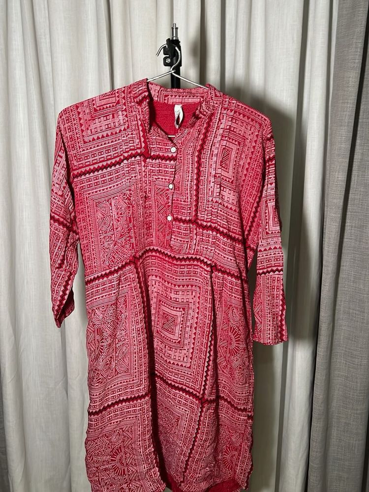 Red Printed Cotton Kurta