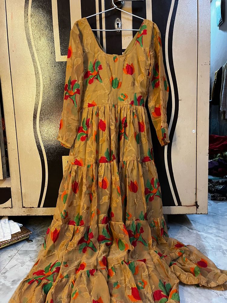 Mustard Gold Floral Tiered Maxi Dress 🌼