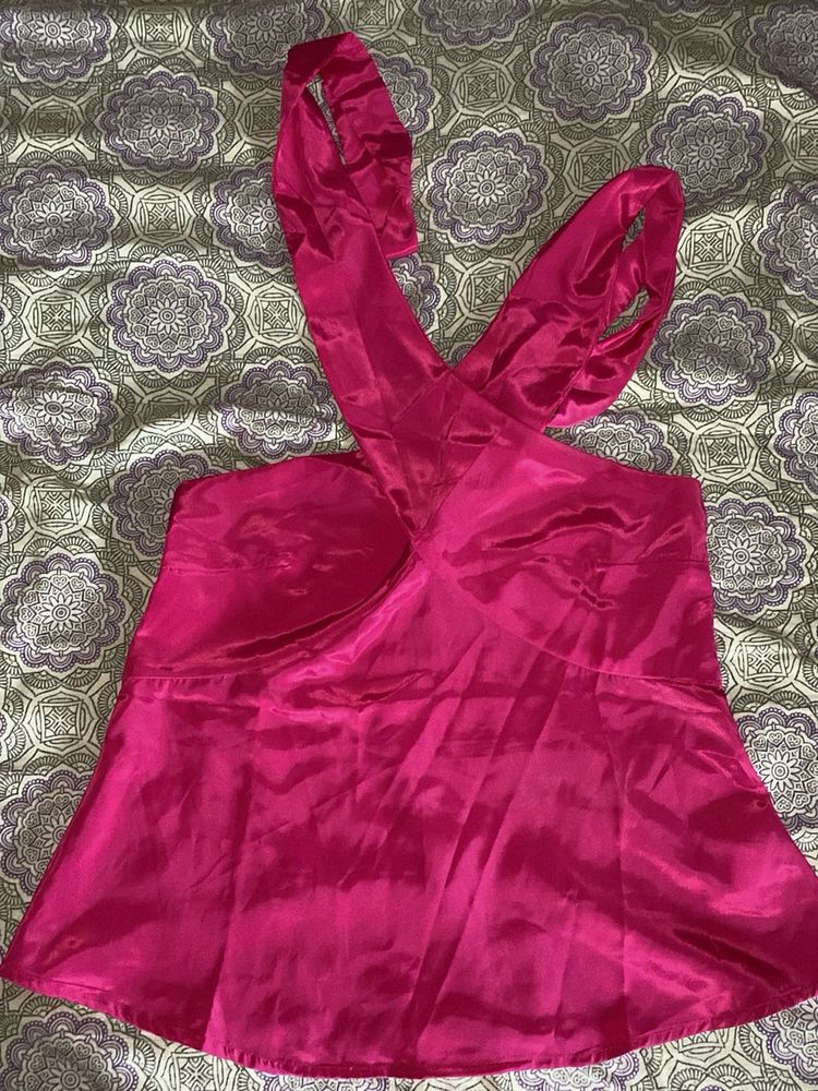Satin Pink Halter Neck Top| S size