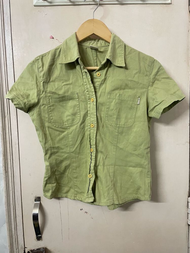 Lime Green Button-Up Short Sleeve Shirt