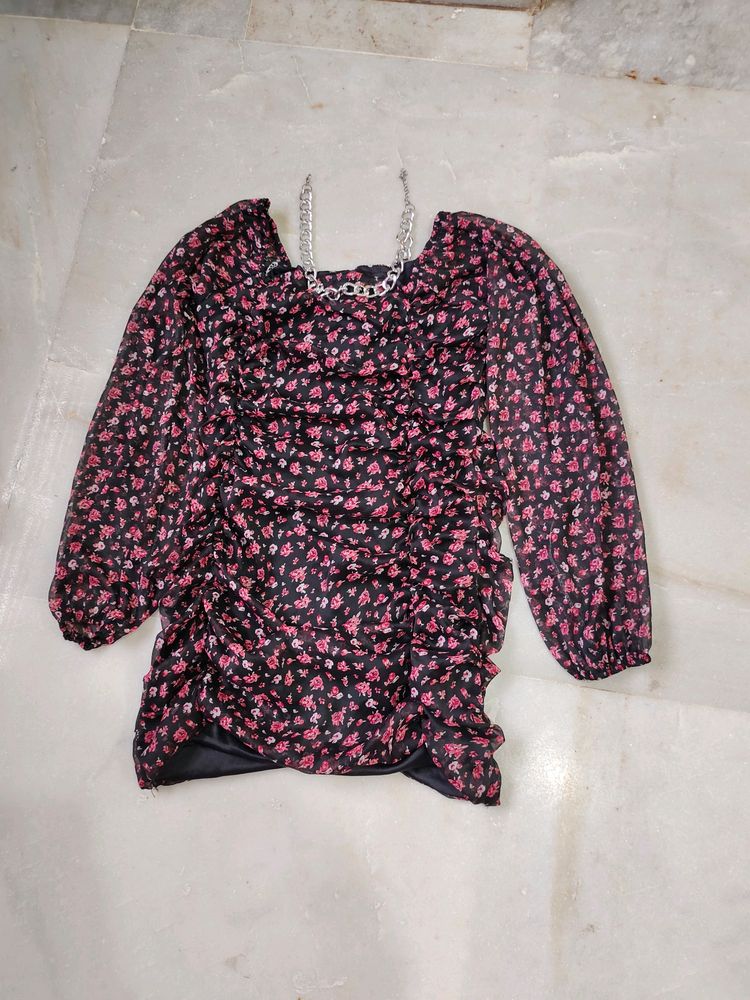 Ruched Printed Dress