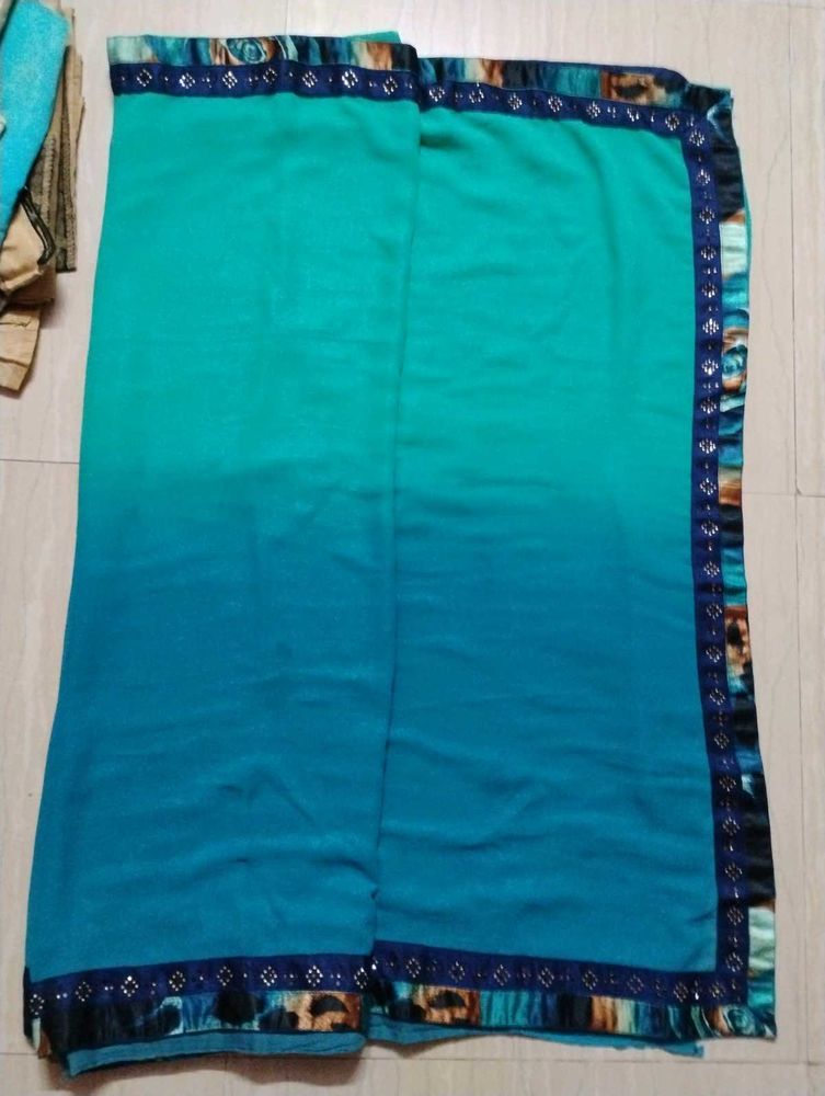 Teal Ombre Saree with Embellished Border