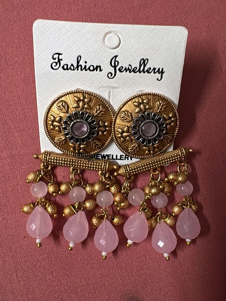 Boho Pink Stone Dangle Earrings