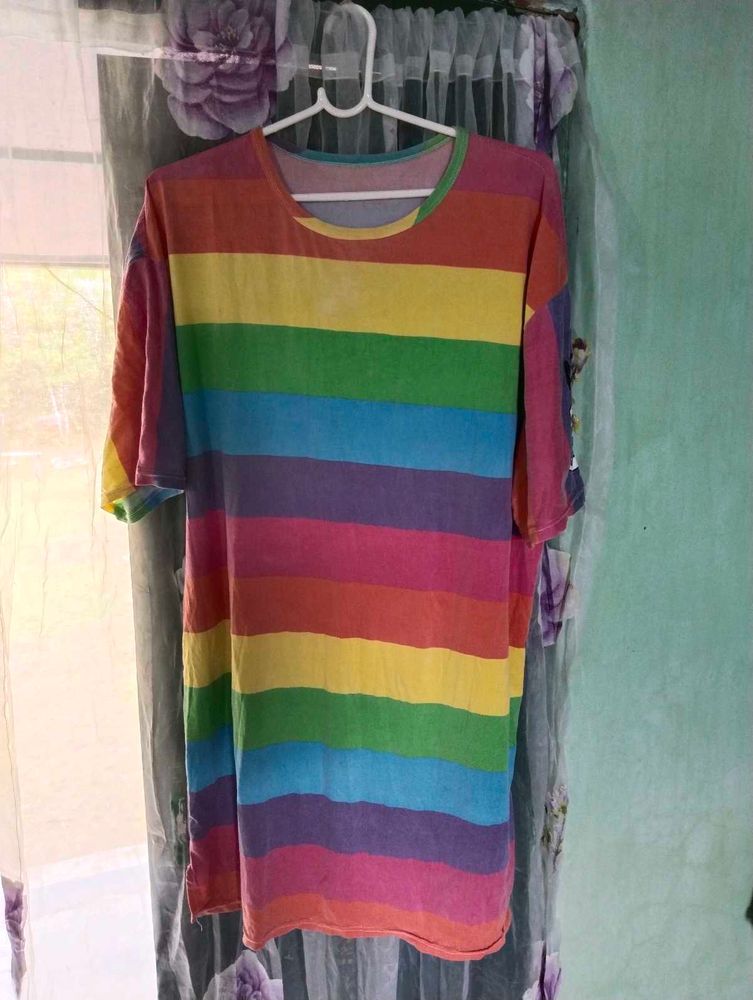 Length 37,Rainbow Striped T-Shirt