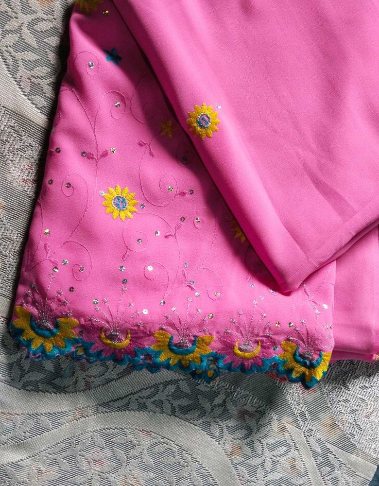 Beautiful Pink Embroidered Silk Saree
