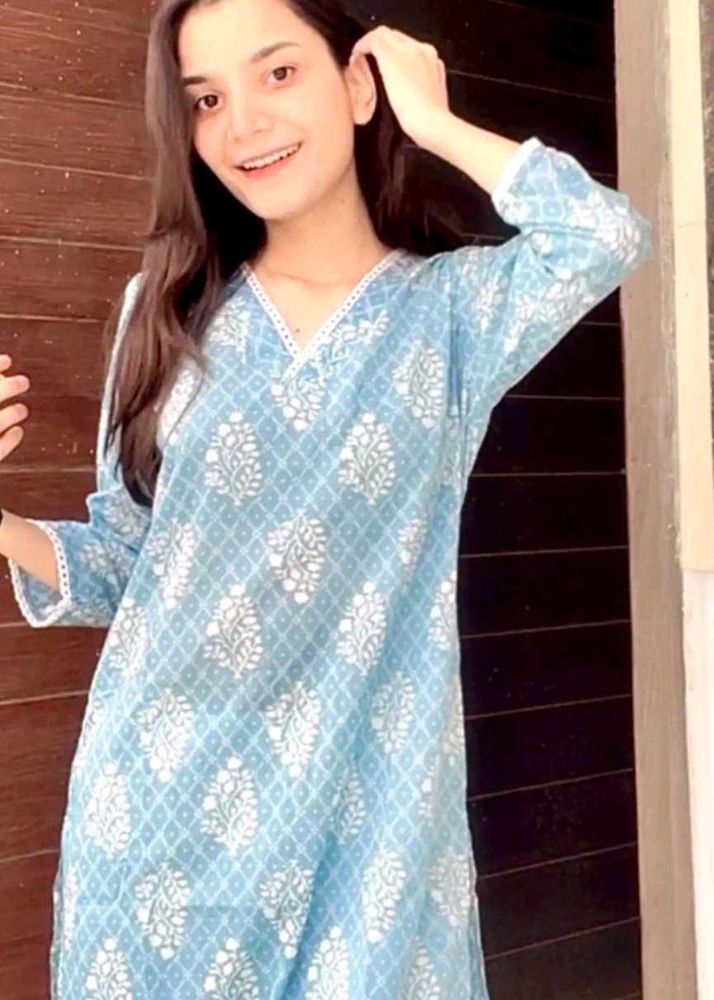 Sky Blue Printed Kurta