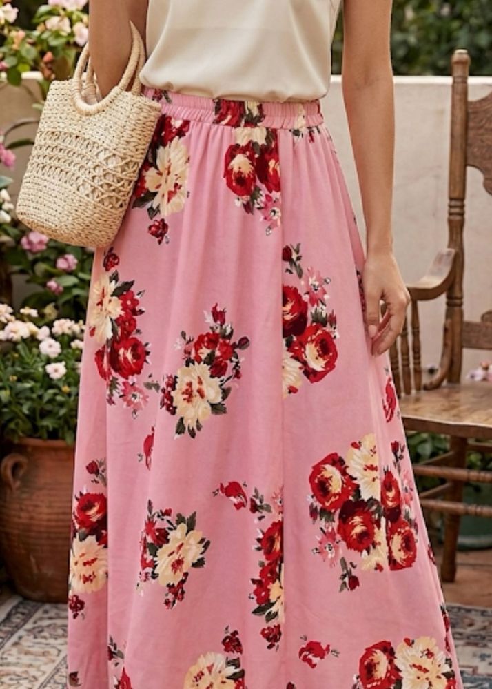 Pink Floral Maxi Skirt