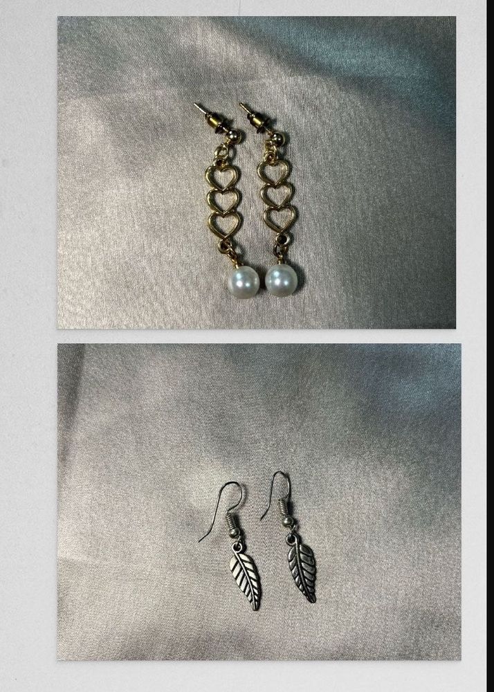 Chic Heart Pearl Drop Earrings &amp; Leaf Earring