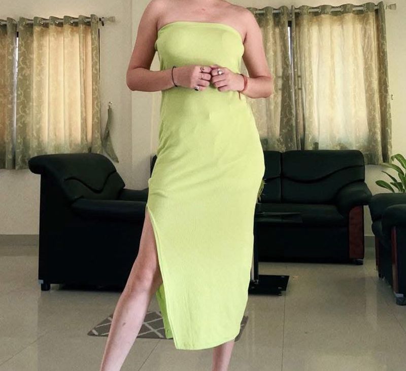 Lime Green Strapless Midi Dress