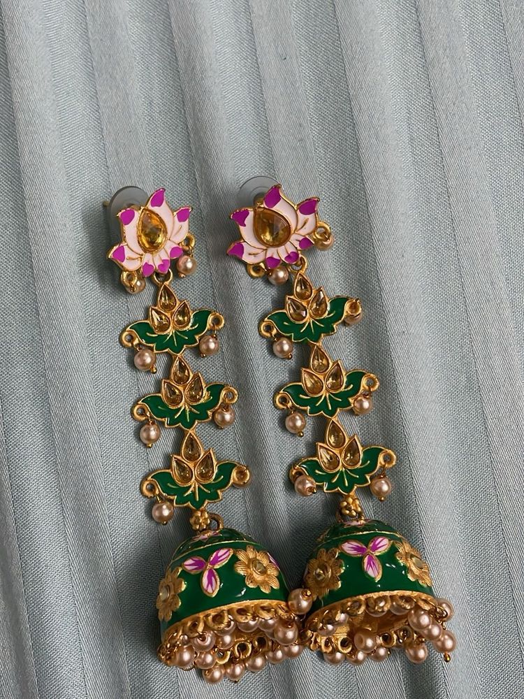 Beautiful Green Enamel Jhumka Earrings