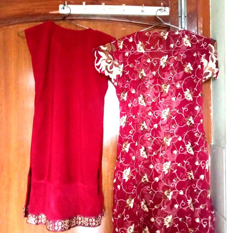Red Embroidered Kurta with dupatta