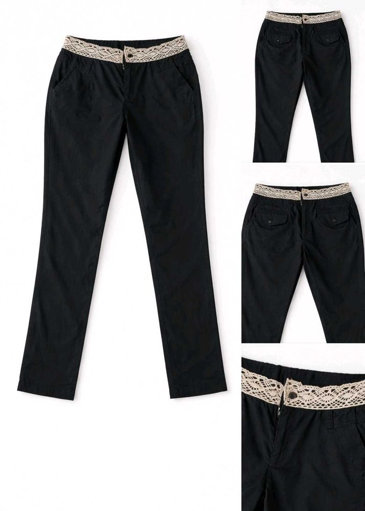 Black Trousers with Lace Waistband
