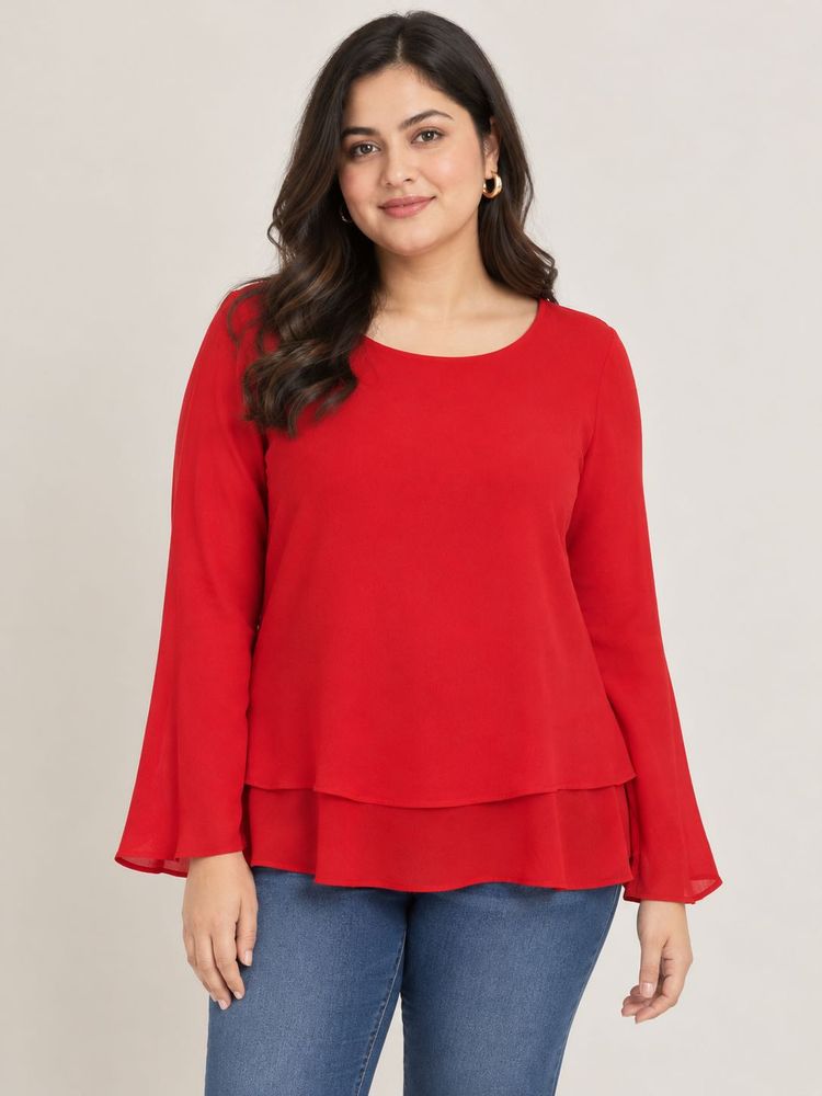 Chic Red Layered Long Sleeve Top