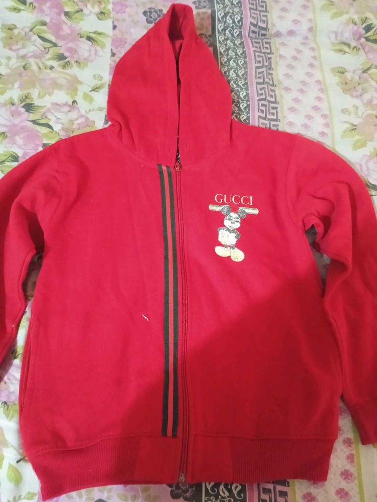 Red Gucci Bunny Zip-Up Hoodie