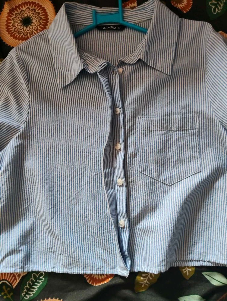 Blue Striped Collared Button-Up Shirt