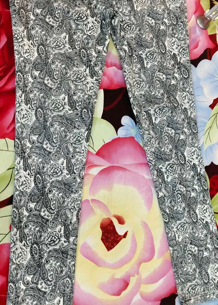 Black &amp; White Printed Jeans Pant