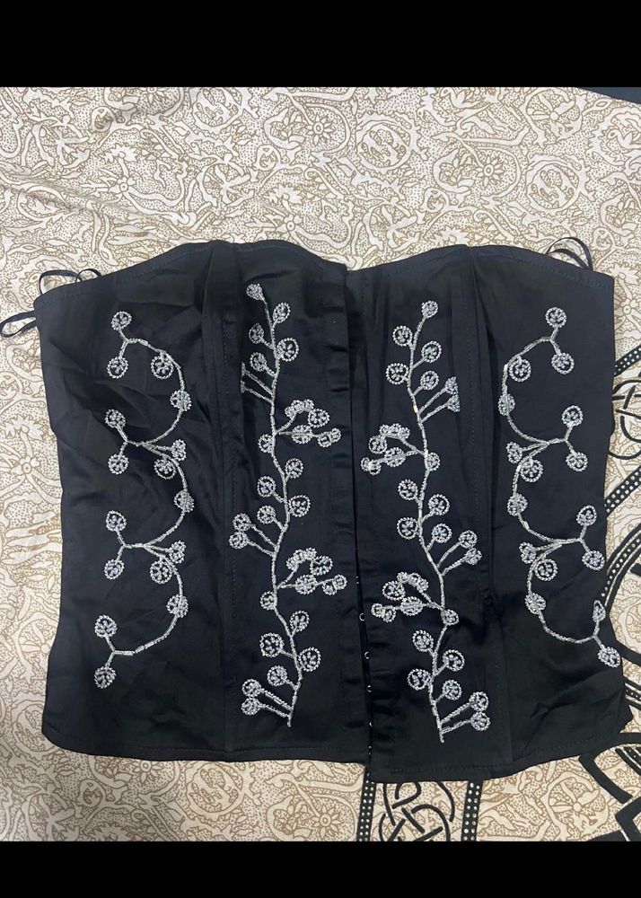 Embellished Black Corset Top