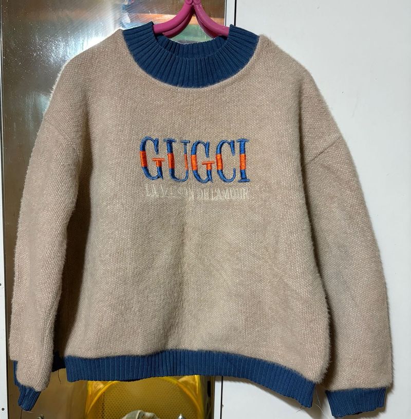 Cozy Knit Sweater with "GUGCI" Logo
