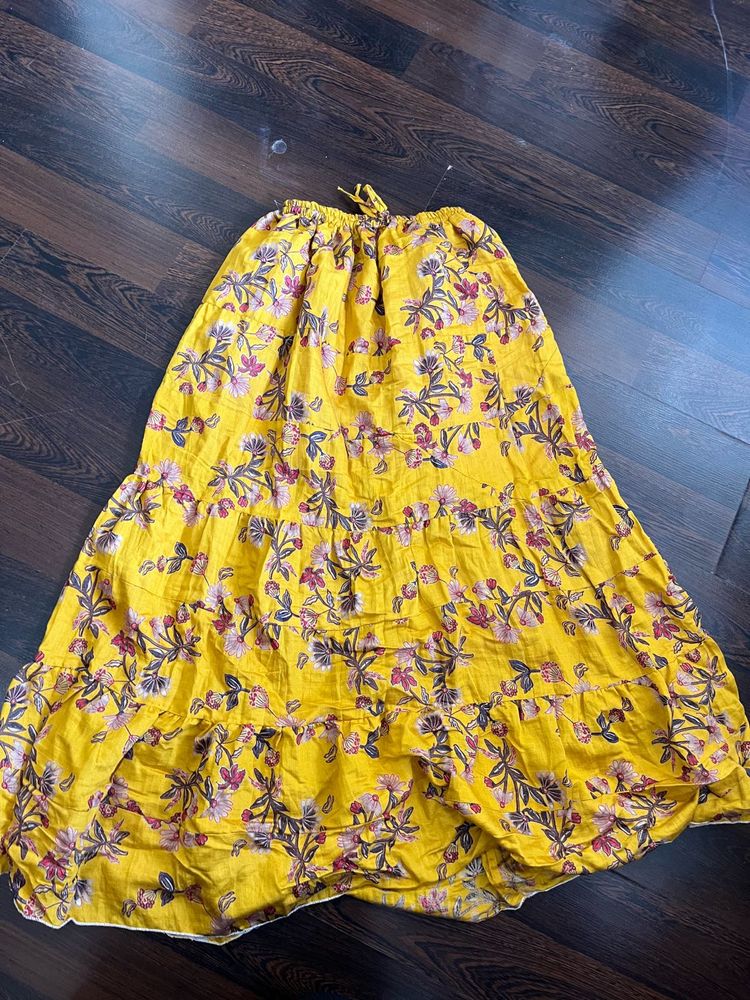 Yellow Floral Tiered Maxi Skirt
