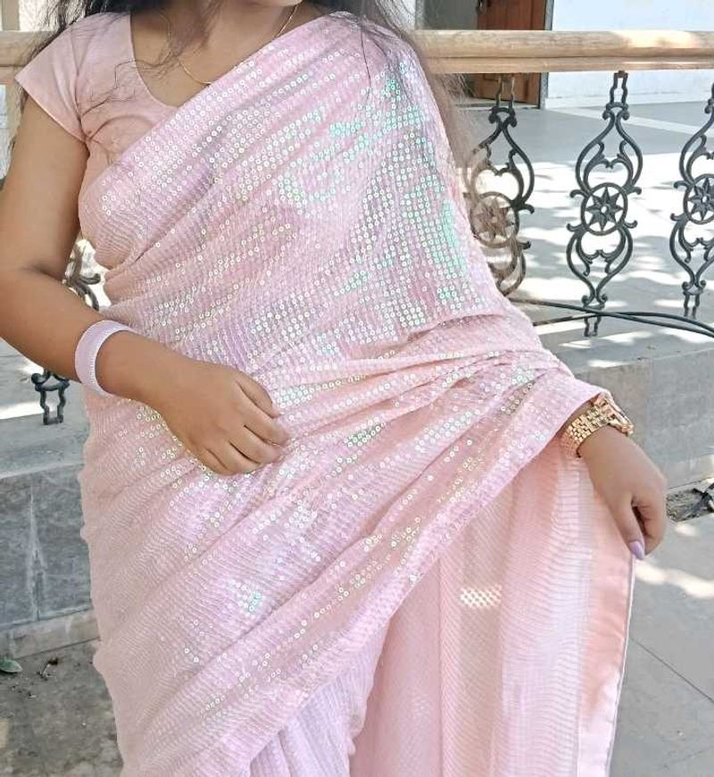 Sparkly Pink Sequin saree