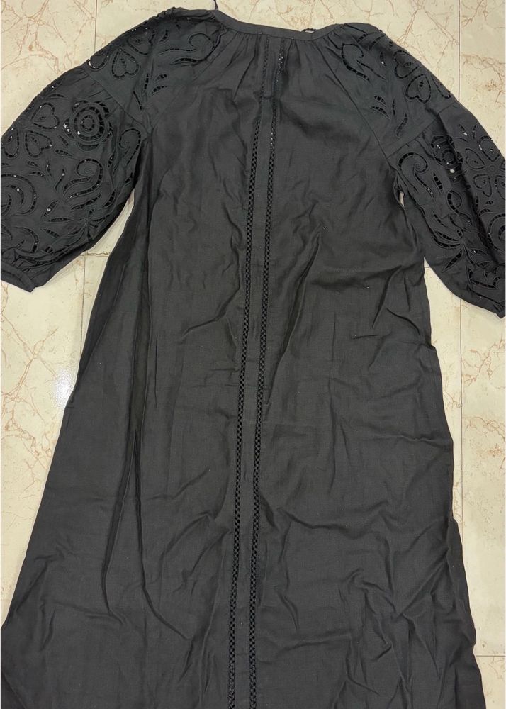 Elegant Black Cutwork Midi Dress