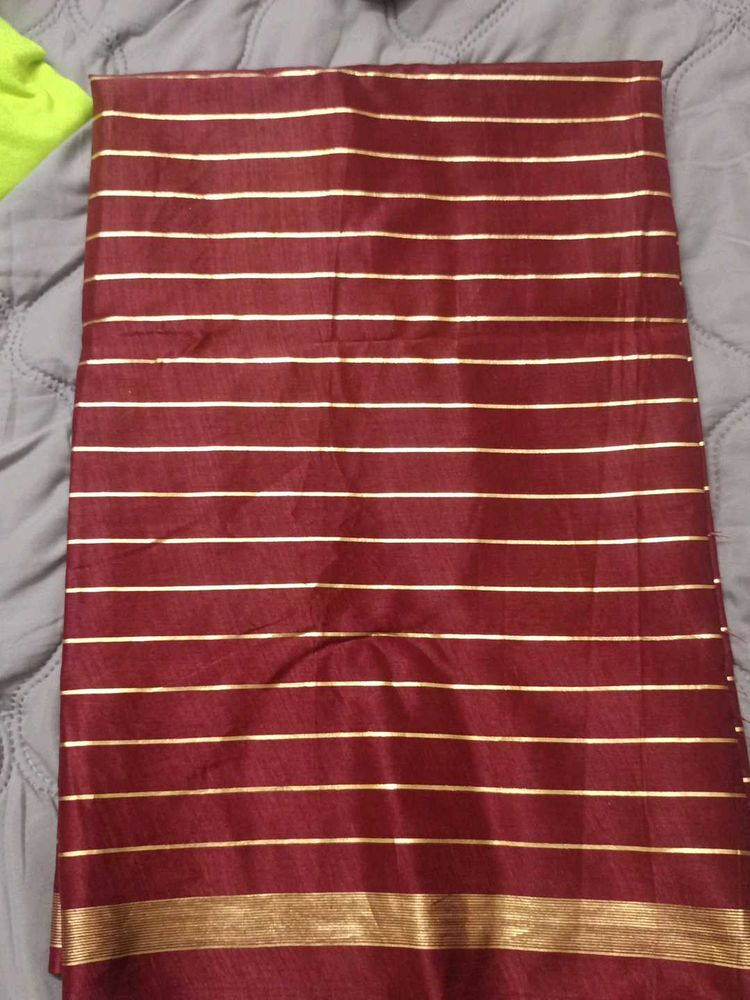 Maroon Saree with Gold Stripes