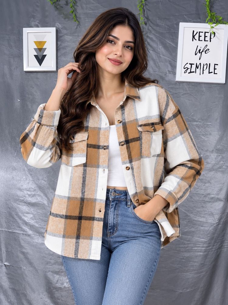 SHEIN Cozy Plaid Flannel Shacket jacket