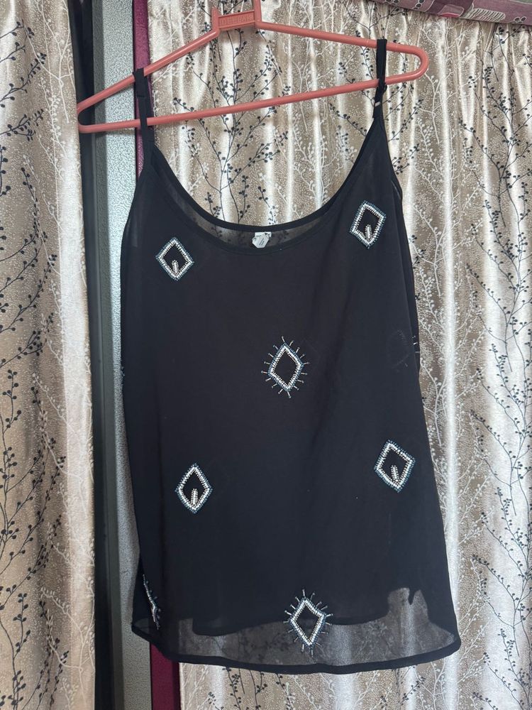 Black Sheer Beaded Camisole Top