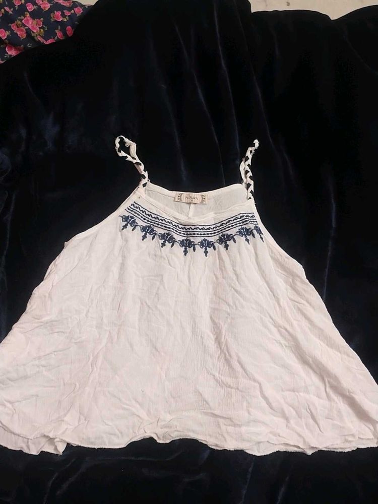 White Embroidered Cami Top