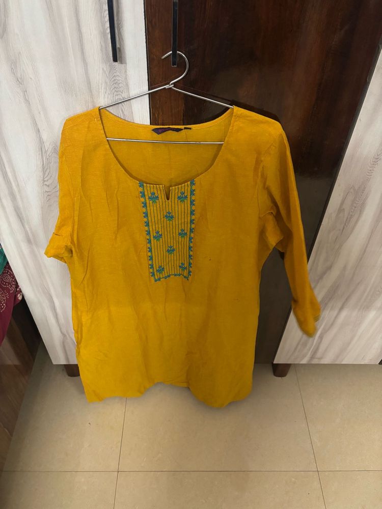 Yellow Embroidered Kurta