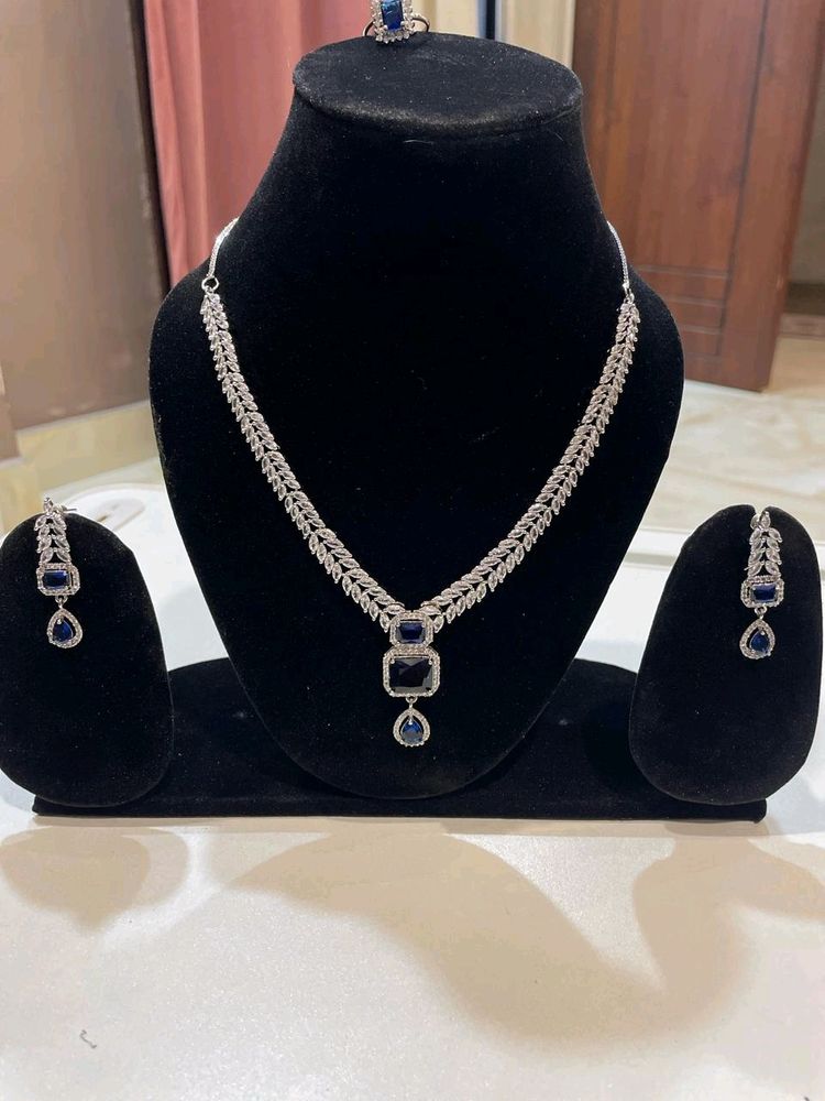 AD Necklace With Blue Stone