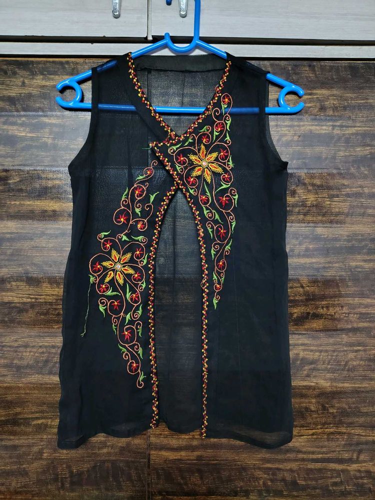 Black Embroidered Ethnic Vest