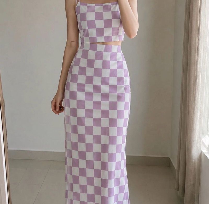 Checkerboard Crop Top &amp; Skirt Set
