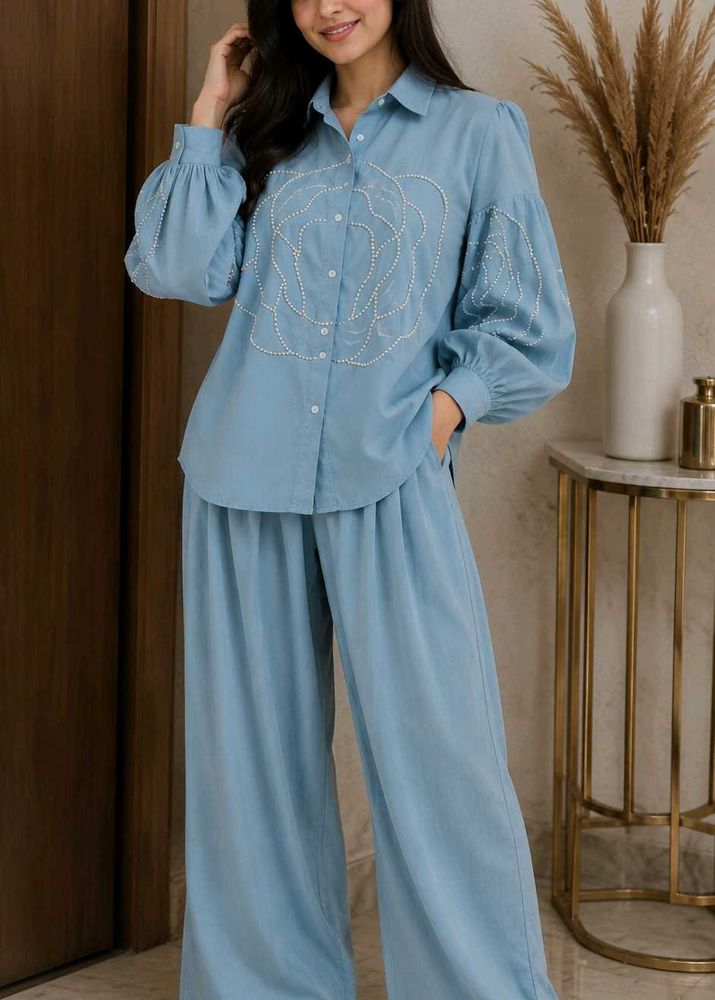 Stylish Blue Embellished Kurta Set