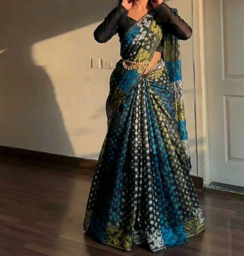 Elegant Blue Printed Saree