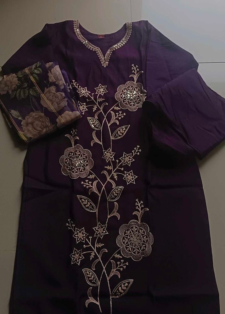 Brand New violet Embroidered Kurta Set