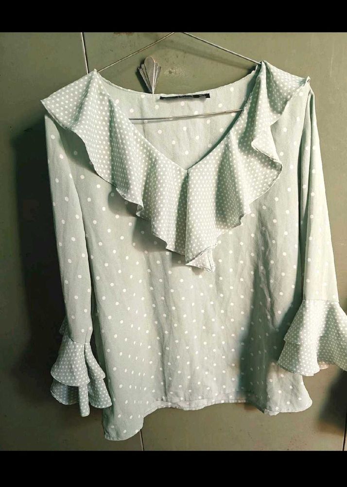 Price Drop Polka Dot Ruffle Blouse