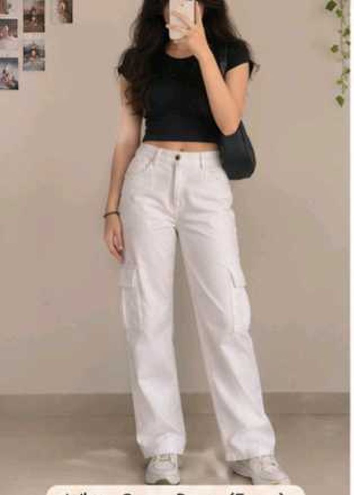 Trendy White Cargo Pants