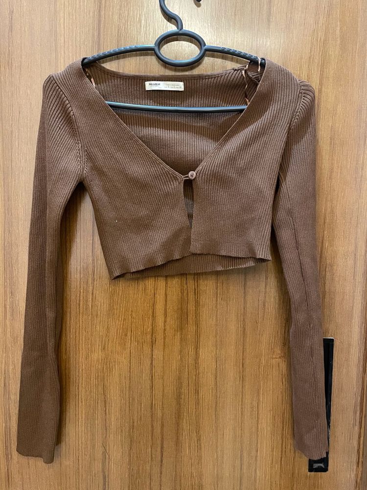 Ribbed Brown Cropped Top