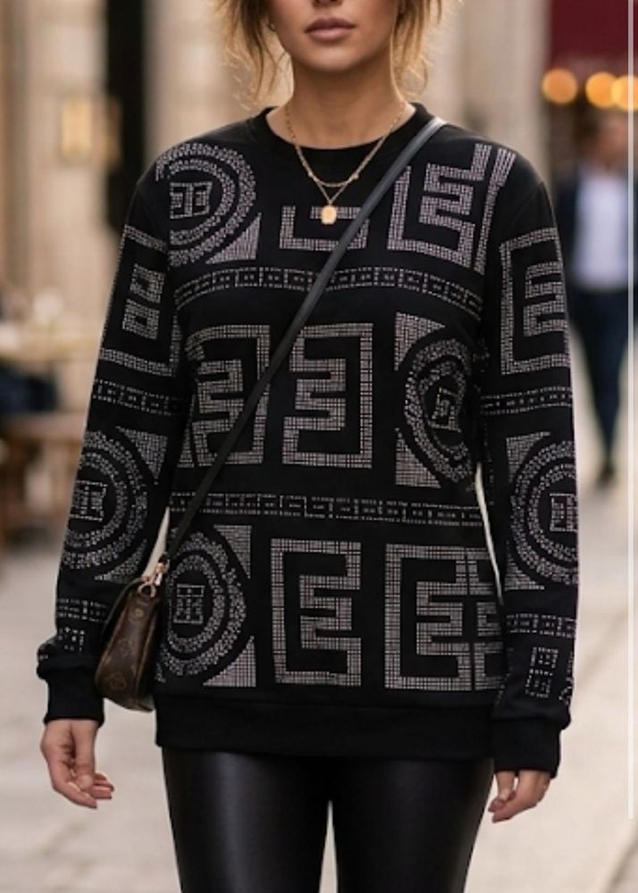Black Rhinestone Embellished Sweatshirt