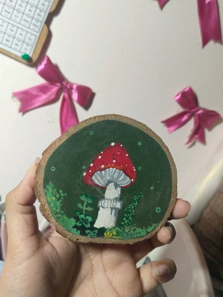 Hand-Painted Mushroom Wood Slice