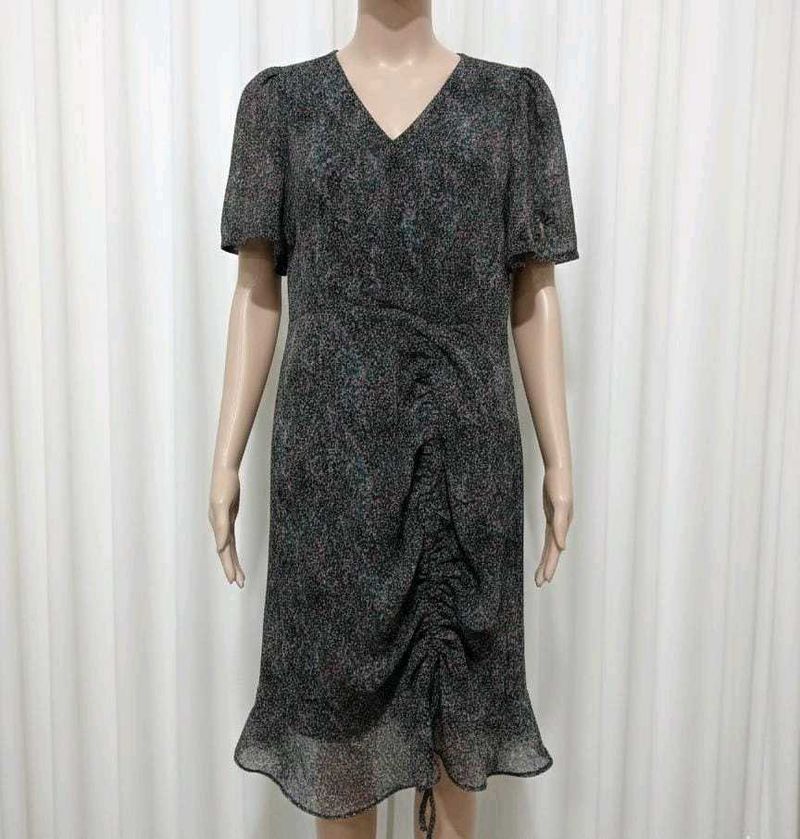 Elegant Sheer Black Print Dress
